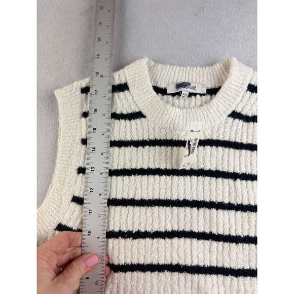 Madewell Women's Sweater Vest Extra‎ Extra Small Cream Black Striped Knit - Picture 4 of 6
